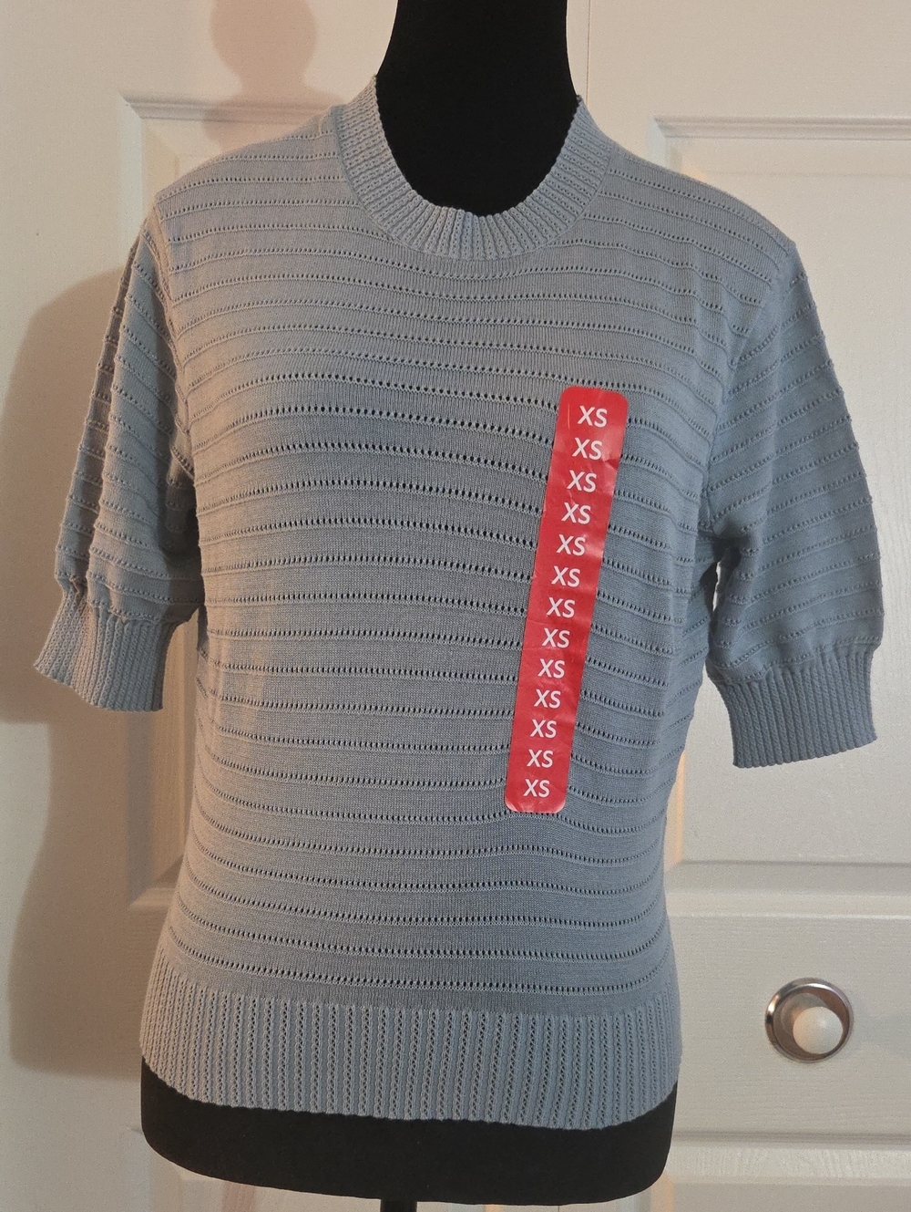 Frye Light Blue Crewneck Short-Sleeve Knit Sweater